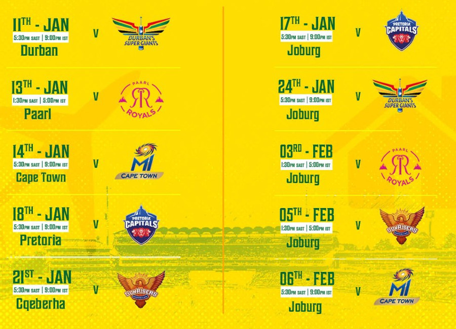 List of Joburg Super Kings Fixtures 2023