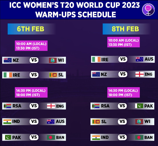 ICC Women's T20 World Cup Warm Up Fixtures 2023