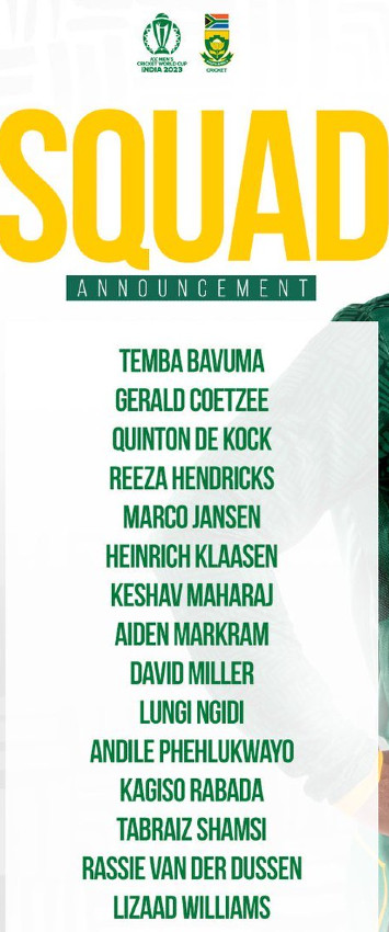 South Africa updated World Cup Squad 2023