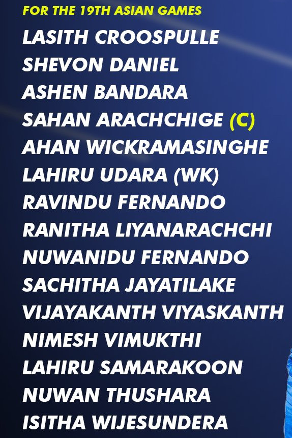 Sri Lanka squad for the Asian Games 2023