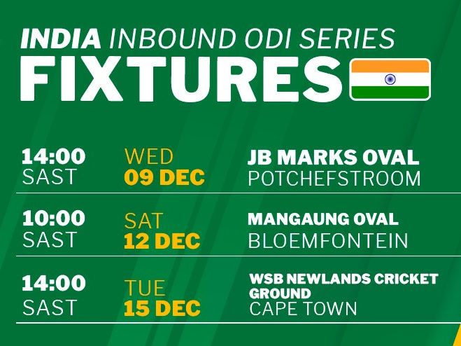 India women tour of South Africa ODI December 2026